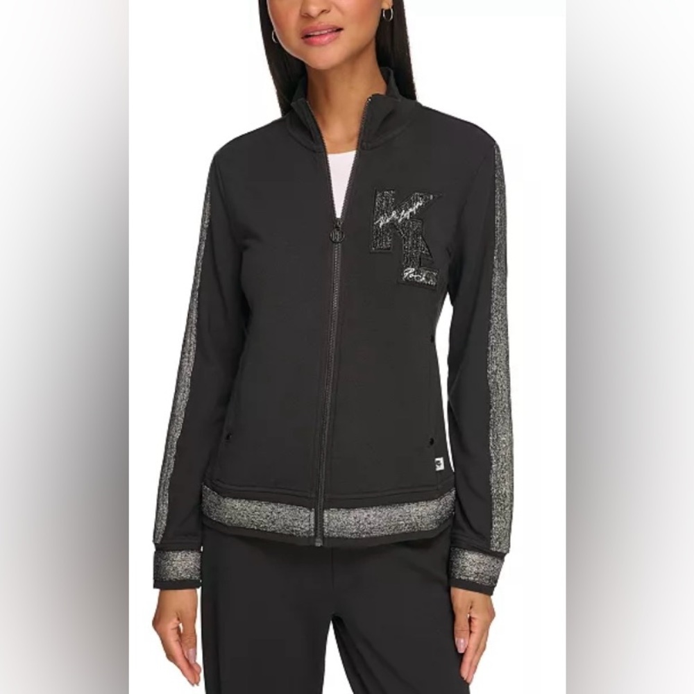 New🔥 Karl Lagerfeld Paris Women's Metallic-Trim Logo Jacket/XS